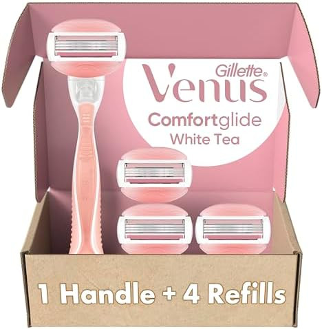 Gillette Venus ComfortGlide White Tea Razor for Women, 4 Premium 3-Blade Shaving Refills and 1 Ha... | Amazon (US)