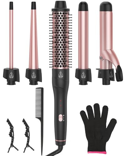 ANIEKIN 5 in 1 Curling Iron Set, Fast Heat Up Curling Wand from 3/8 to 1 1/4 Inch and a Thermal Brush Come with, Dual Voltage Hair Curler for Women All Hair Types and Travel Use, Gifts for Women | Amazon (US)
