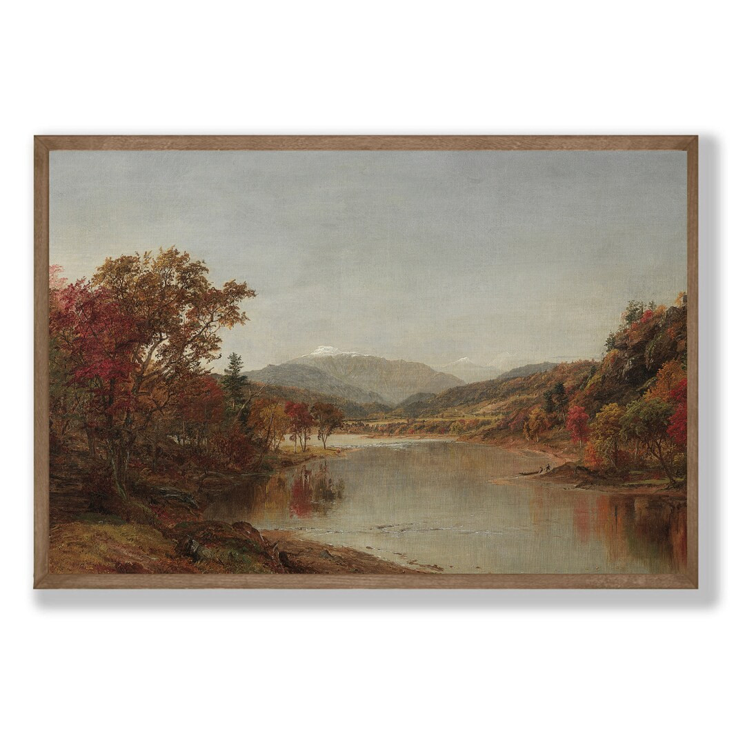 Autumn Lake Landscape Oil Painting Wall Art Vintage Rustic - Etsy | Etsy (US)