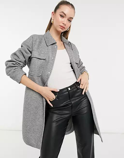 Vero Moda shacket with tie waist in grey | ASOS (Global)