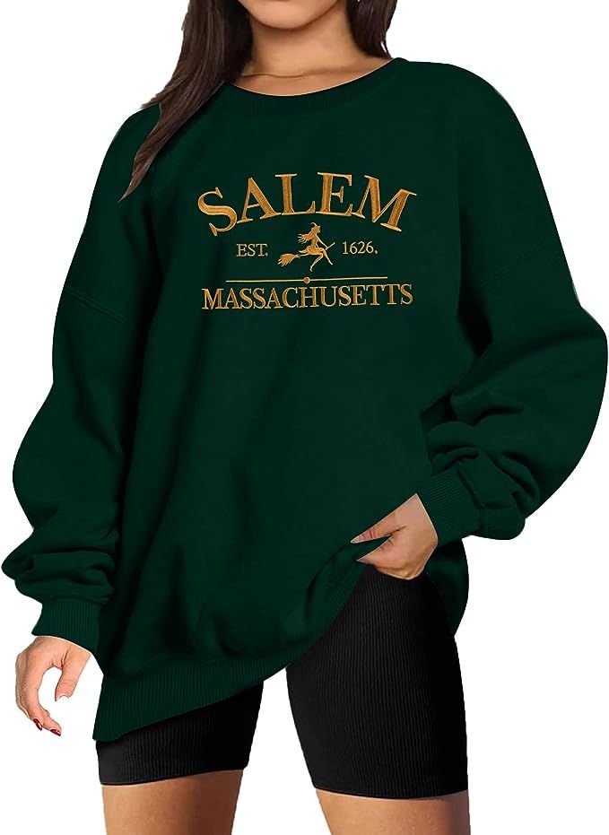 MYHALF Halloween Sweatshirts Women Oversized Salem Massachusetts Shirts Hocus Pocus Tees Tops Fal... | Amazon (US)