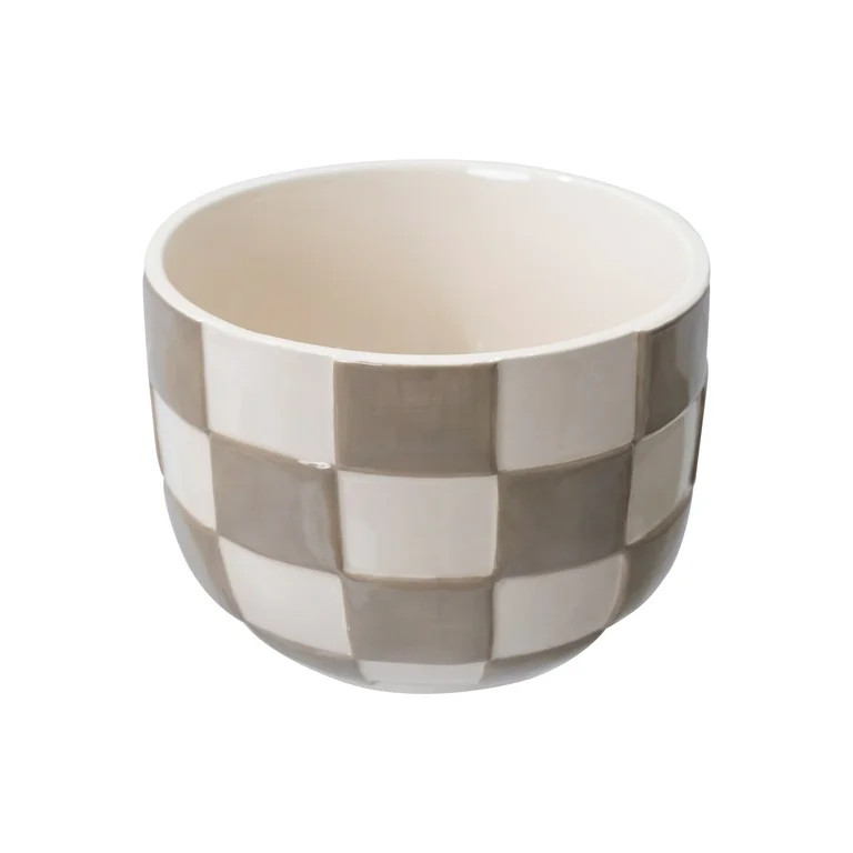 Mainstays Lennon 6" x 6" x 4.5" Round Birch Gray Checkered Ceramic Planter | Walmart (US)