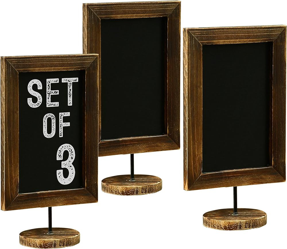 MyGift Set of 3 Rectangular Burnt Wood Frame Tabletop Chalkboard Sign, Vintage Wedding Table Plac... | Amazon (US)