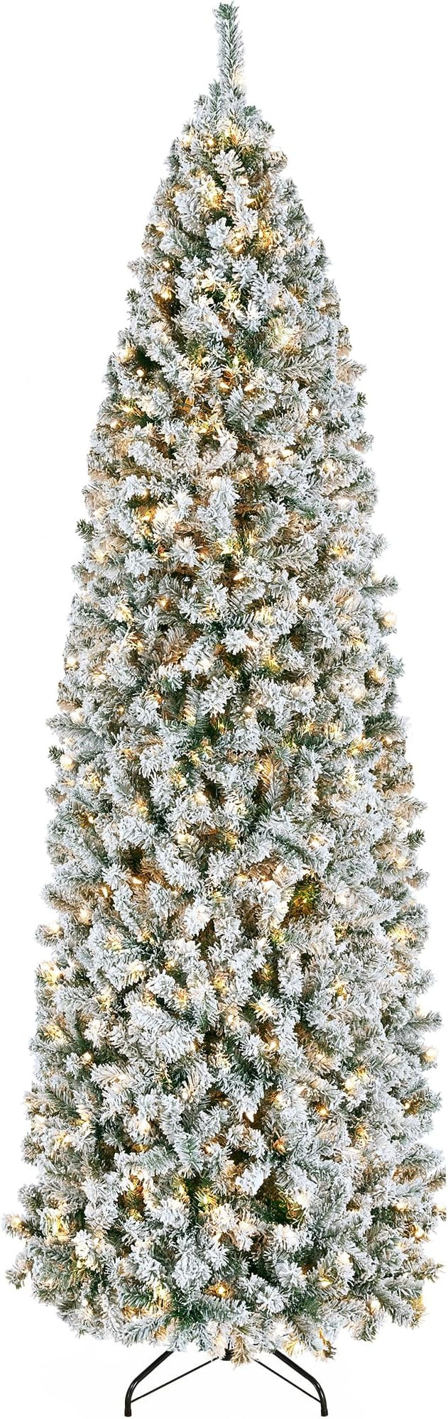 Yaheetech 9ft Pre-lit Snow Flocked Pencil Christmas Tree Kingswood Fir Hinged Slim Skinny Corner ... | Amazon (US)