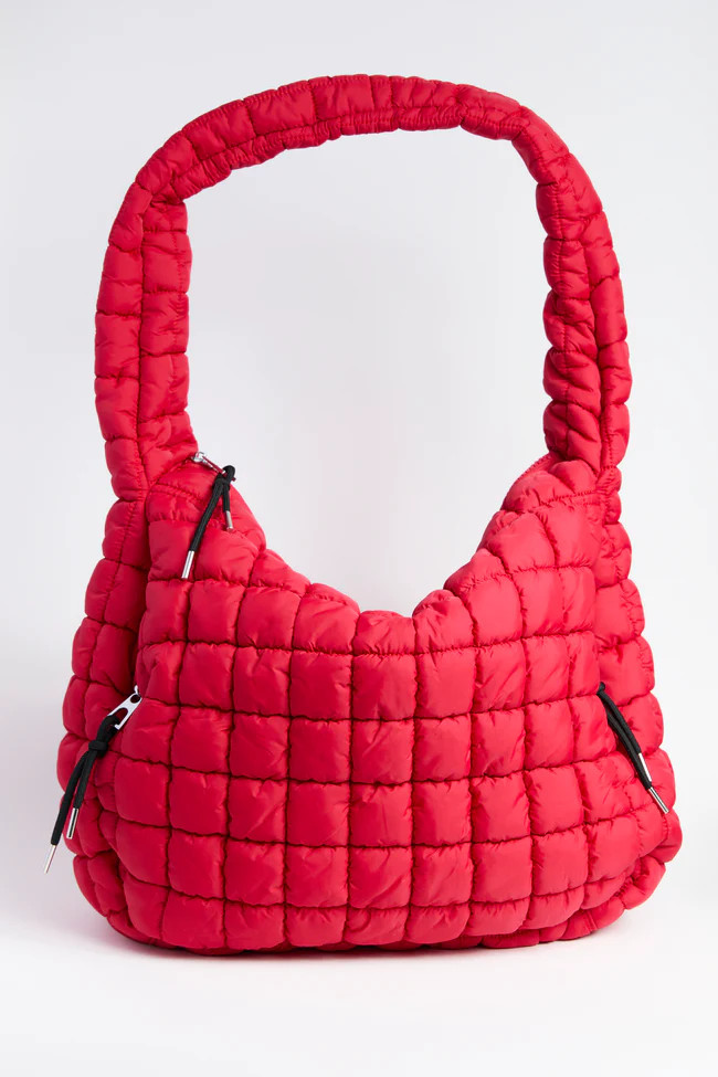 Haylie Red Quilted Carry All Bag | Pink Lily