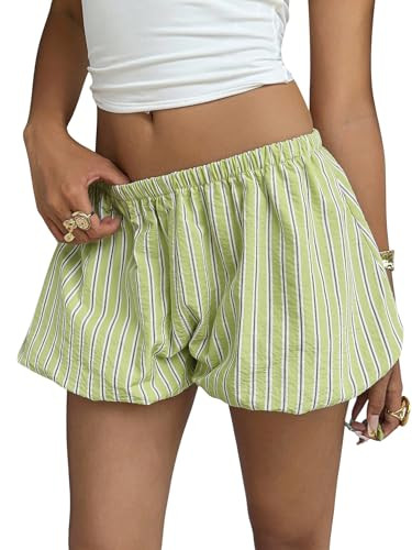 SOLY HUX Women's Y2k Striped Bubble Puffy Balloon Summer Mini Shorts     Elastic Low Rise, Wide L... | Amazon (US)