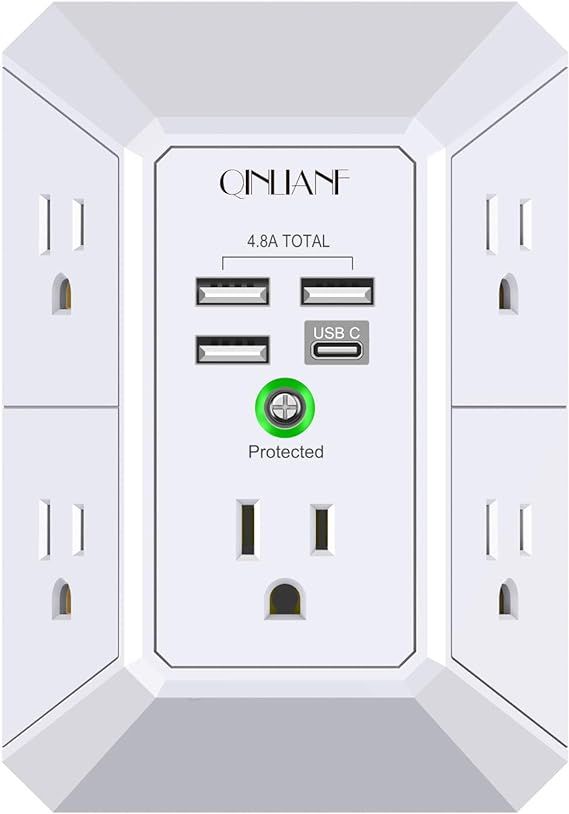 Wall Charger, Surge Protector, QINLIANF 5 Outlet Extender with 4 USB Charging Ports (4.8A Total) ... | Amazon (US)