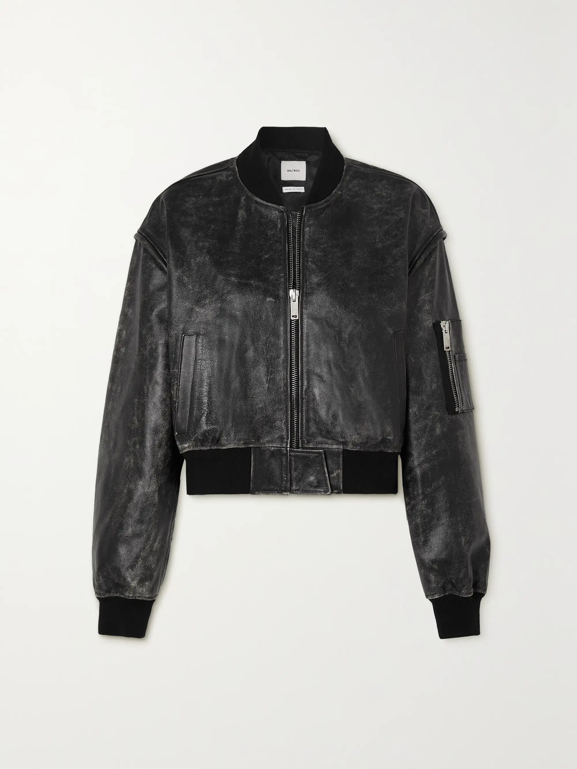 Cropped distressed leather bomber jacket | NET-A-PORTER APAC