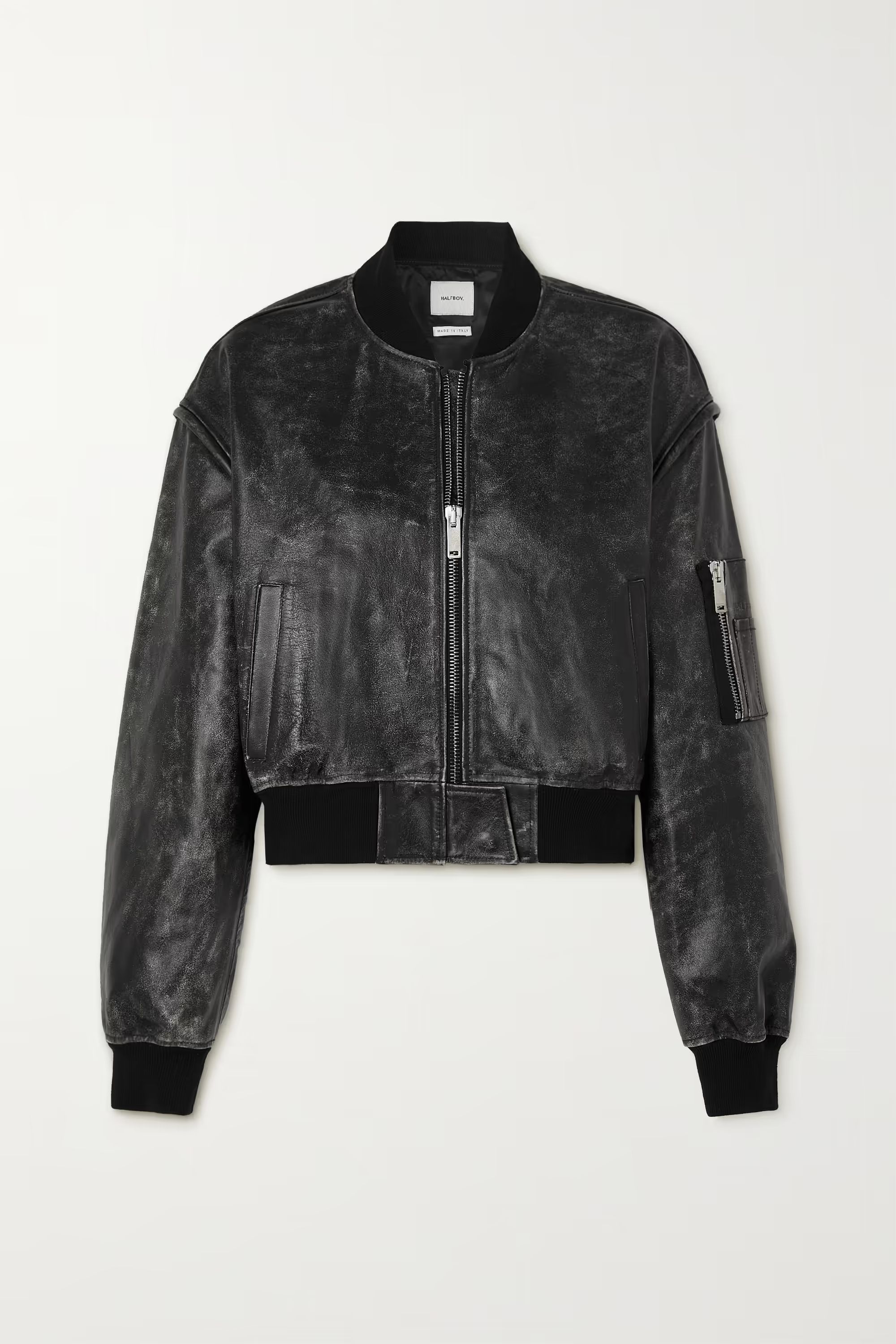 Cropped distressed leather bomber jacket | NET-A-PORTER (UK & EU)