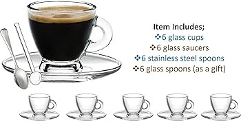 BOHEM'S Espresso Cups, 3.2 oz Small Demitasse Clear Glass Espresso Drinkware, Set Of Cups, Saucer... | Amazon (US)