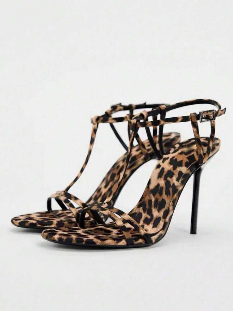 Women's Peep Toe Leopard Print Buckle Strap High Heel Sandals, Sexy 10cm Super High Heels, Spring/Summer | SHEIN