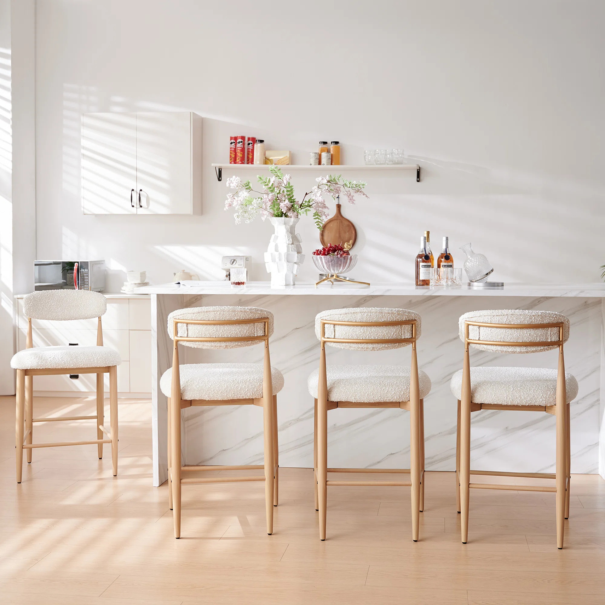 4-Piece Modern Bar Stool Set With Wood Grain Metal Legs And Upholstered Seats | Wayfair North America