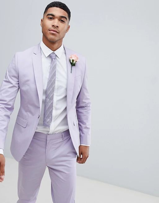 ASOS DESIGN wedding skinny suit jacket in stretch cotton in lilac | ASOS US