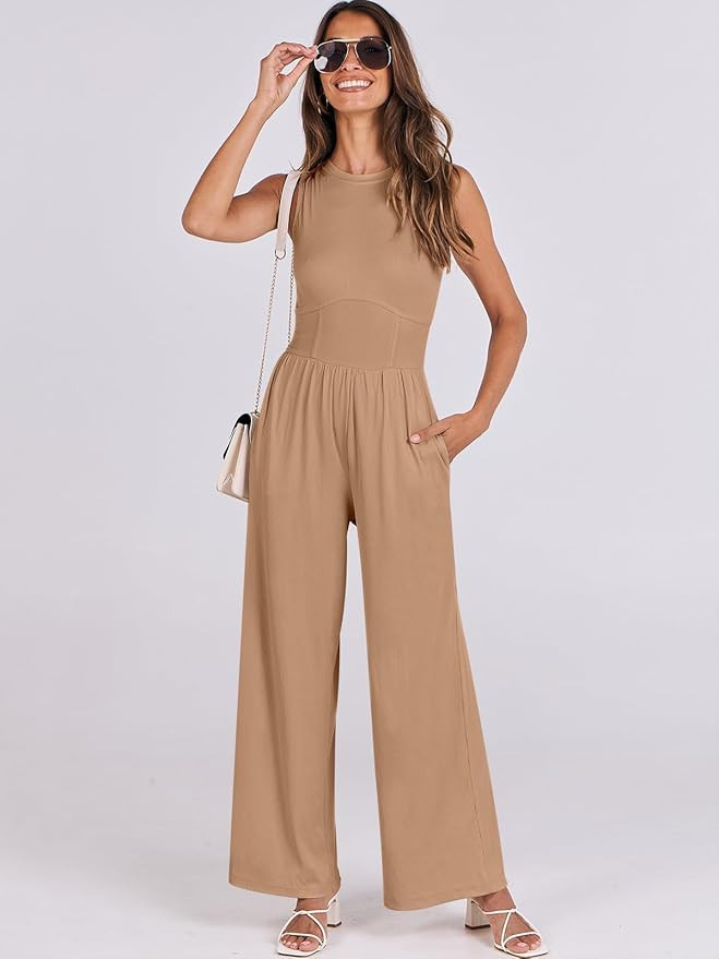 ANRABESS Womens Jumpsuits Dressy Summer Casual One Piece Outfits High Neck Tank Top Wide Leg Pant... | Amazon (US)