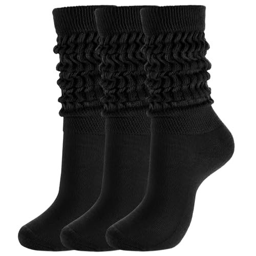 Forwe 3 Pairs Slouch Socks for Women Size 9-11 Soft Extra Long Scrunch Knee High Boot Socks(3- Black) | Amazon (US)