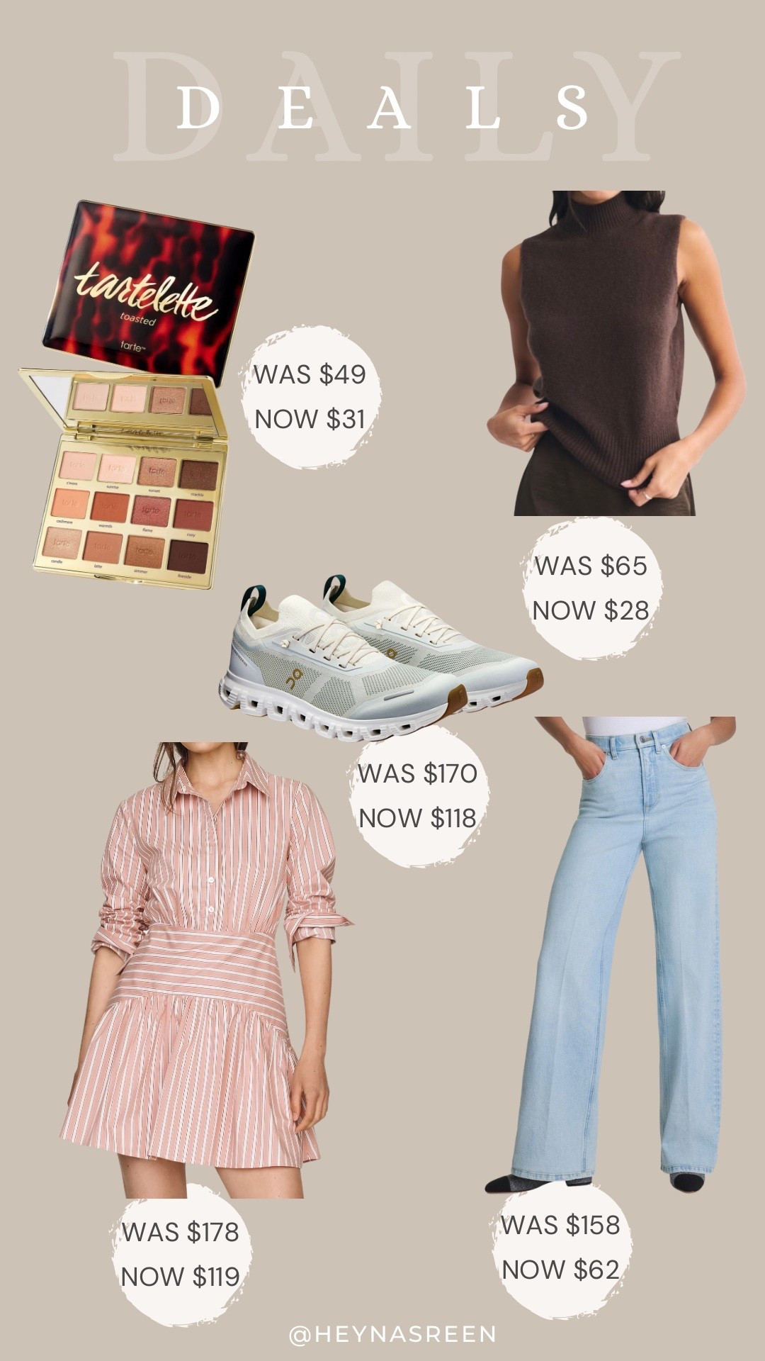 Daily deals on Tarte toasted eyeshadow palette, Abercrombie sweater top, Spanx jeans, On Cloud sneakers, Anthropologie dress