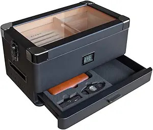 Black Edition Military Humidor Glass Top with Front Digital Hygrometer, Spanish Cedar, Humidor So... | Amazon (US)