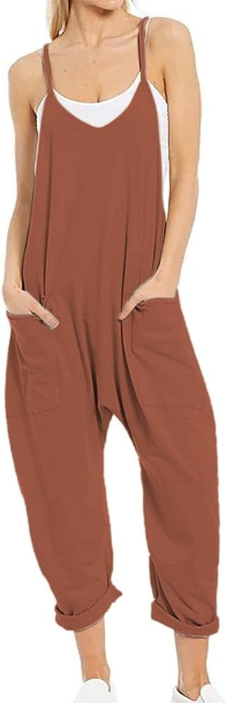 Ainangua Women's Casual Sleeveless Jumpsuits Adjustable Spaghetti Strap Overalls Long Harem Pants... | Amazon (US)