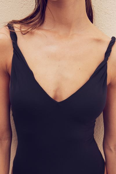 Padded-cup Swimsuit with Twisted Straps - V-neck - Sleeveless - Black - Ladies | H&M US | H&M (US + CA)