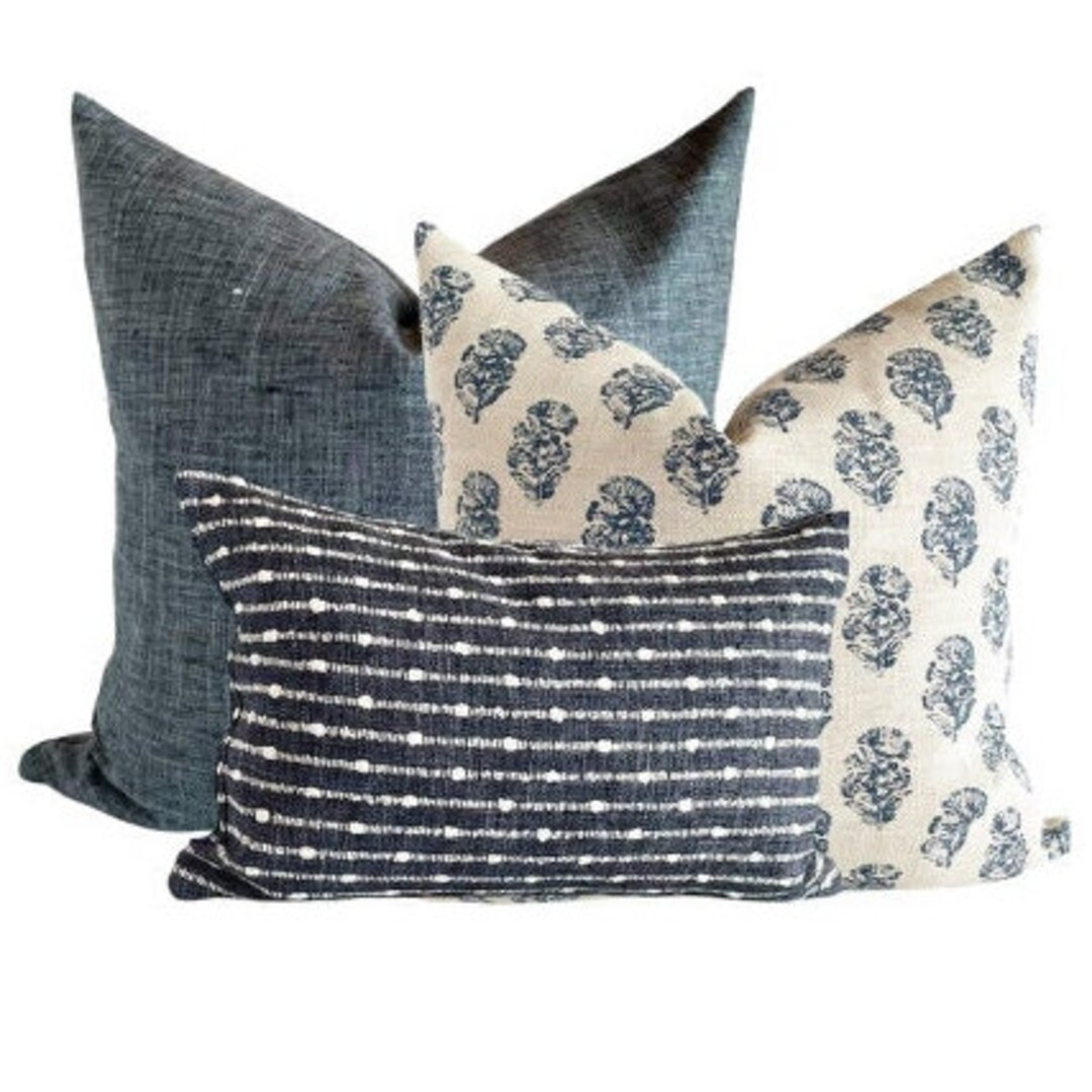 Navy Pillow Cover Set Sofa Pillow Cover Set of 3 Pillows for Couch Pillow Set Throw Pillow Combo ... | Etsy (US)