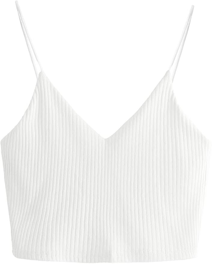 SheIn Women's Casual V Neck Sleeveless Ribbed Knit Cami Crop Top | Amazon (US)