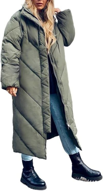 Yousify Women's Hooded Long Puffer Coat Winter Longer Thickened Down Jacket Zip Cocoon Outwear | Amazon (US)