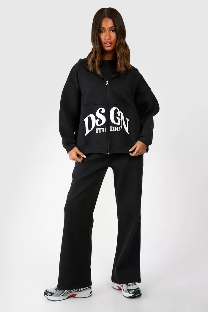 Dsgn Studio Zip Through Hooded Straight Leg Tracksuit | Boohoo.com (UK & IE)