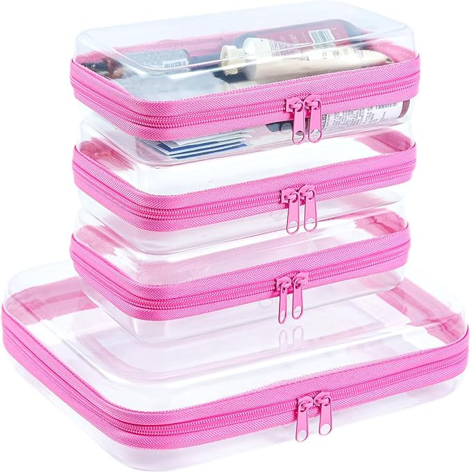 4 pcs Clear Zipper Pouches, Hard Shell Zipper Case, Makeup Organizer Travel Toiletry bag, Diaper ... | Amazon (US)