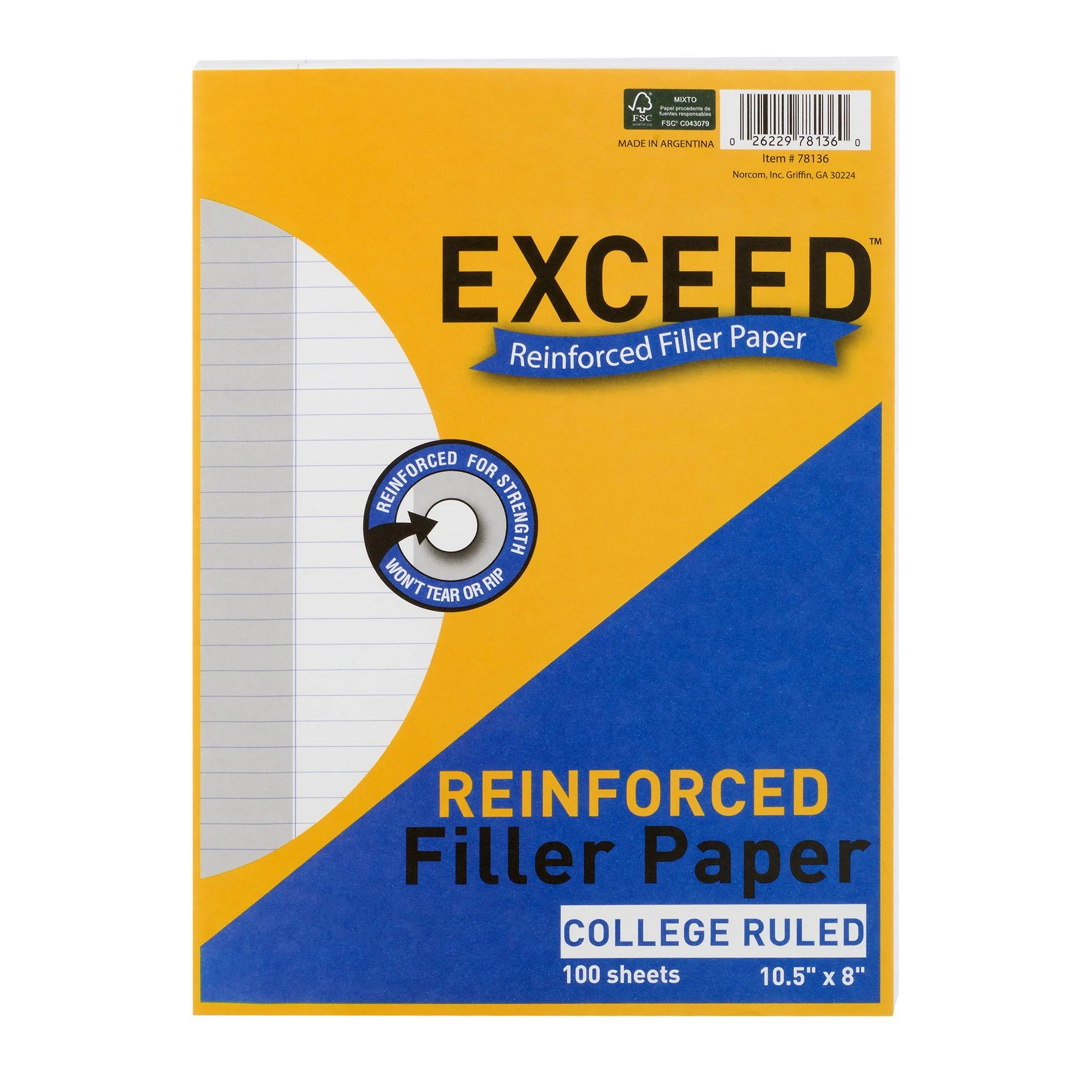 Exceed Reinforced Filler Paper, College Ruled, 100 Pages, 8" x 10.5", 78136 - Walmart.com | Walmart (US)