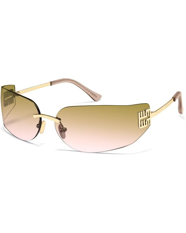 VANLINKER Y2K 90s Sunglasses for Women Trendy Wrap Around Rimless Frame Fashion Rectangle Tinted ... | Amazon (US)