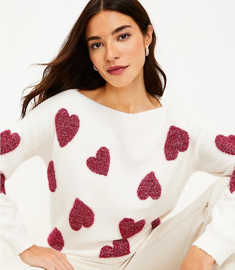 Shimmer Heart Boatneck Sweater | LOFT