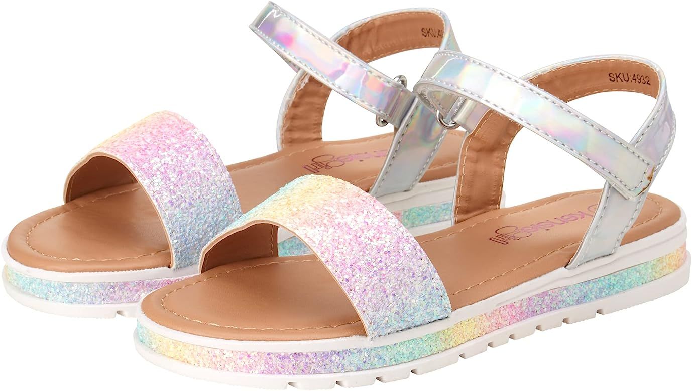 Kensie Girl Sandals - Girls' Open Toe Glitter Sandals with Buckle Straps (Little Kid/Big Kid) | Amazon (US)