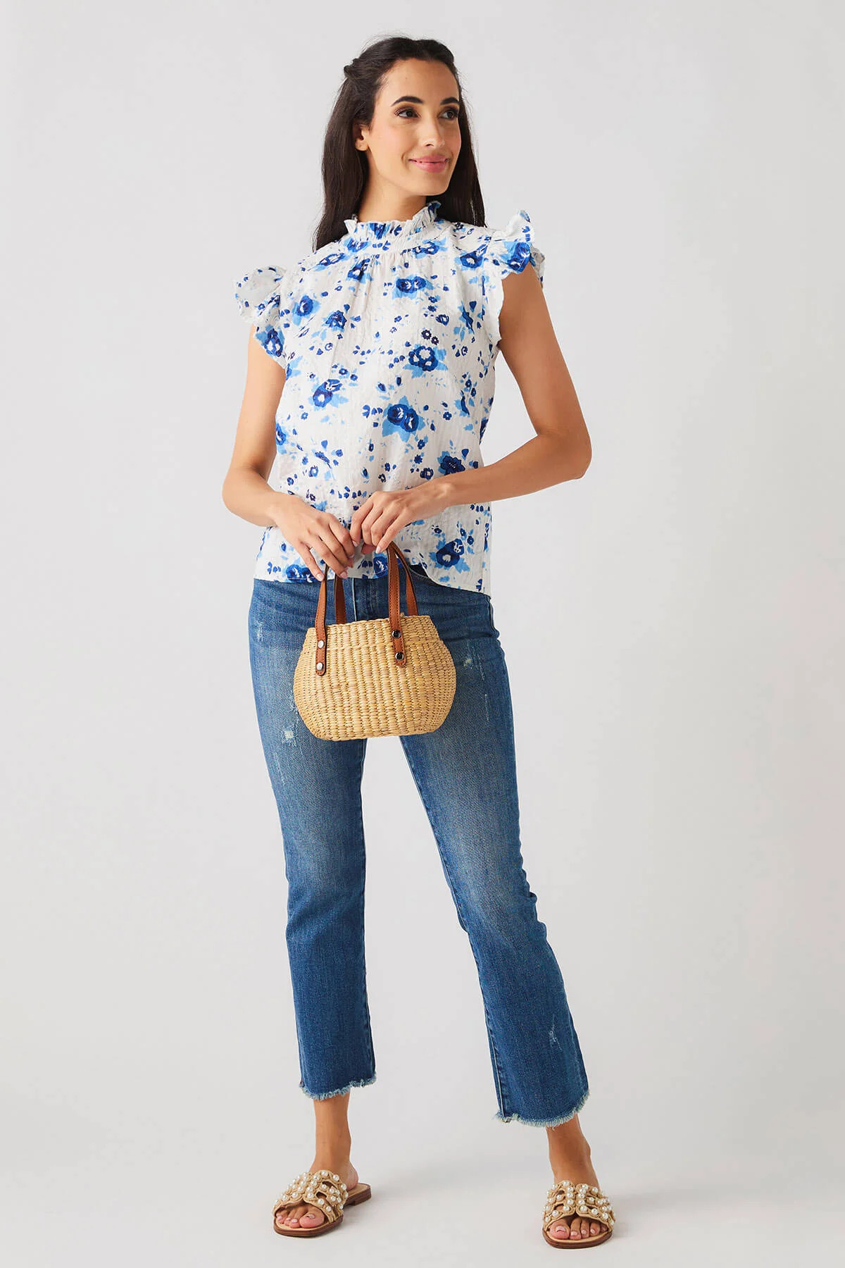 THML Ruffle Sleeve Flower Print Top | Social Threads