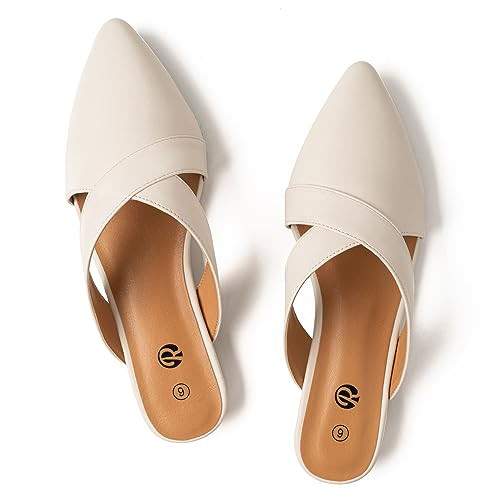 Rekayla Women’s Mules Closed Pointed Toe Backless Loafer Shoes for Women Off-White | Amazon (US)