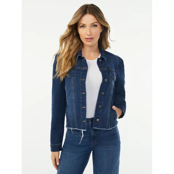 Sofia Jeans by Sofia Vergara Women's Cropped Fray Hem Jacket with Puff Sleeves | Walmart (US)