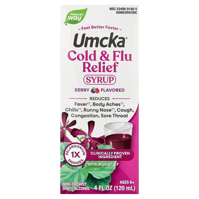 Nature's Way, Umcka®, Cold + Flu Relief Syrup, Ages 6+, Berry, 4 fl oz (120 ml) | iHerb
