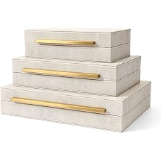 Amazon.com: Kingflux Faux Ivory Shagreen Leather Set of 3 Pcs Decorative Boxes, Storage Boxes Jew... | Amazon (US)