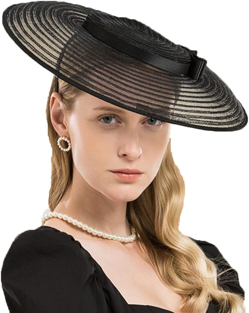 Vintage Fascinators Pillbox Hat for Women Straw Fedora Wide Brim Ladies Church Sinamay Derby Hats | Amazon (US)