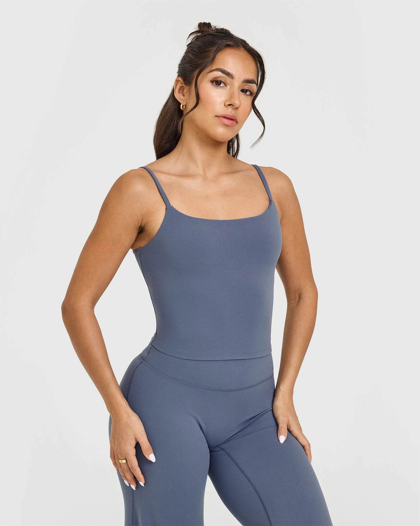 SoftMotion™ Strappy Mid Vest with Built in Bra Shelf | Granite Blue | Oner Active (UK / US)