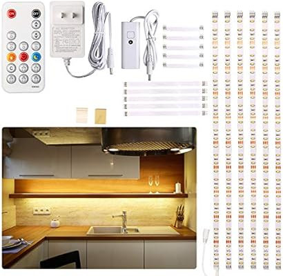 Under Cabinet LED Lighting kit, 6 PCS LED Strip Lights with Remote Control Dimmer and Adapter, Di... | Amazon (US)