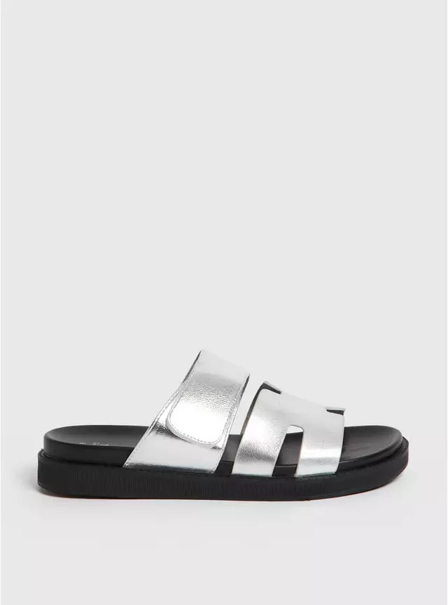 Buy Metallic Silver Chunky Sliders 8 | Sandals | Tu | Tu Clothing