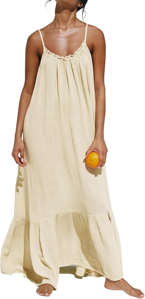 R.Vivimos Women's Summer Cotton Maxi Dress Adjustable Spaghetti Strap Boho Casual Backless Ruffle... | Amazon (CA)