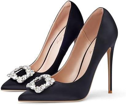Elisabet Tang Women's High Heels,4.72 Inch Satin Glitter Rhinestone Stiletto Pumps for Women Sexy... | Amazon (US)