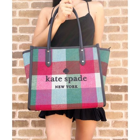 Kate Spade Ella Festive Check Plaid Print Large Top Zip Tote Purple Green Multi | Walmart (US)