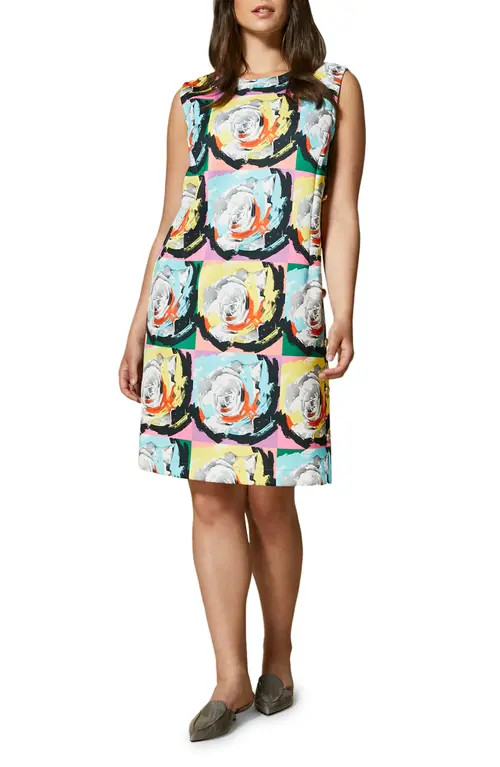 Marina Rinaldi Ondoso Floral Print Neoprene Dress in Yellow at Nordstrom, Size 16W | Nordstrom