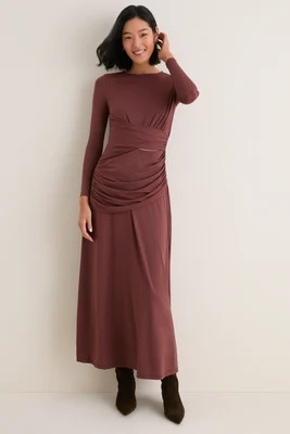 Brown Draped Long Sleeve Maxi Dress | Tuckernuck (US)