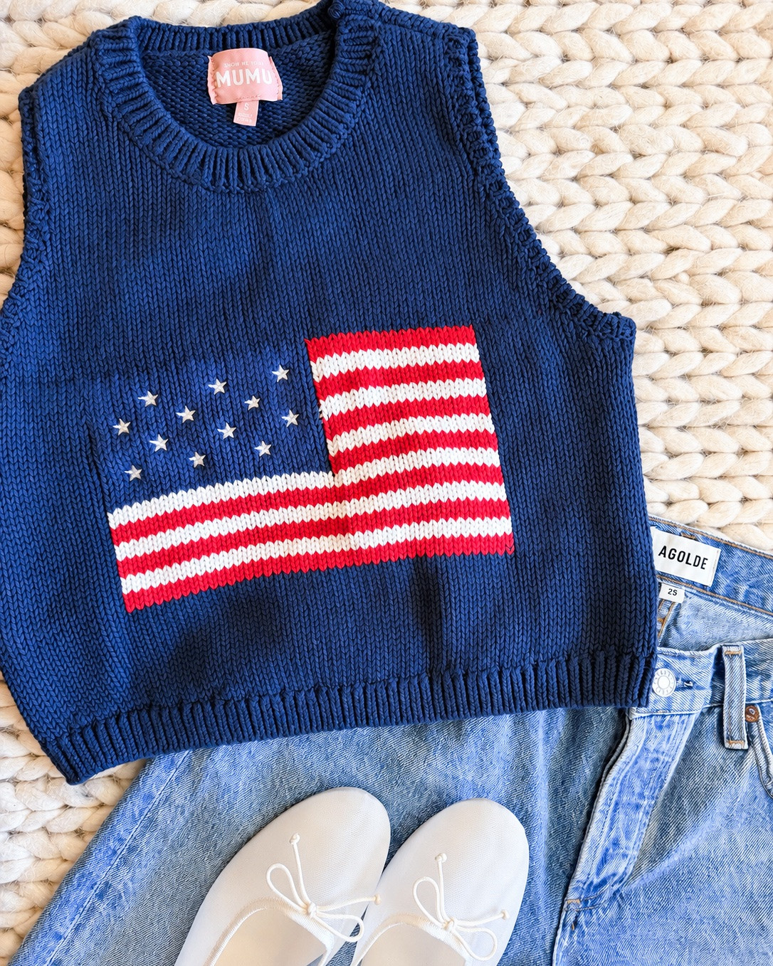 My kind of patriotic outfit—give me elevated Americana. This flag sweater paired with relaxed denim shorts & classic flats feels timeless. Perfect for the 4th of July, summer concerts, parades, backyard BBQs & cool summer nights.

4th of July outfit - patriotic outfit - Americana style - elevated Americana - summer outfit - July 4th style - flag sweater - patriotic sweater - classic style - timeless style - coastal style - old money style - preppy style - denim outfit - ballet flats - casual chic - effortless style - summer fashion - holiday outfit - backyard BBQ outfit - parade outfit - summer concert outfit - lake day outfit - vacation style - neutral style - outfit inspiration - summer outfit ideas - classic fashion - elevated basics - red white and blue outfit - chic summer style - family holiday outfit

#LTKootd #LTKActive #LTKSeasonal