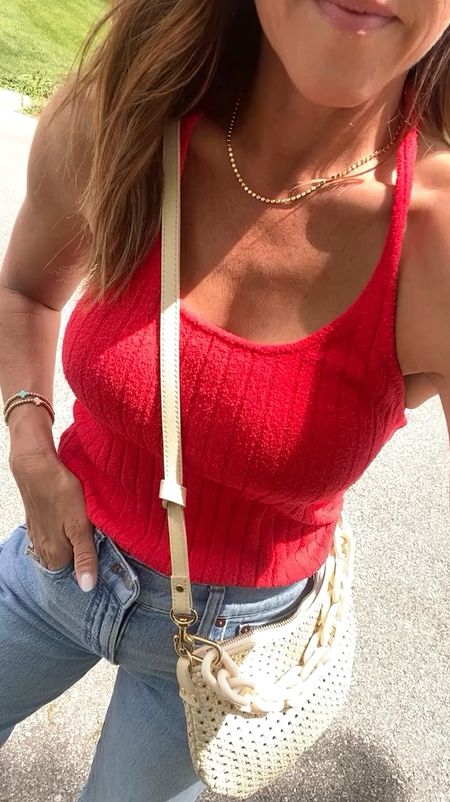 Pretty texture detail on this halter top. Also in ivory. XS
Jeans down one size
Crossbody - use code: CV15-DRK26P

#LTKOver40 #LTKStyleTip #LTKSeasonal