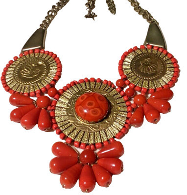 Necklace VTG Red Statement Bib Gold Tone UNIQUE 20” plus 3-1/2” Drop | eBay US