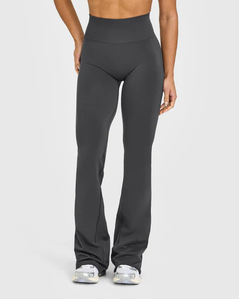 Effortless Seamless Flared Bottoms with White Logo 
 Coal | Oner Active (UK / US)